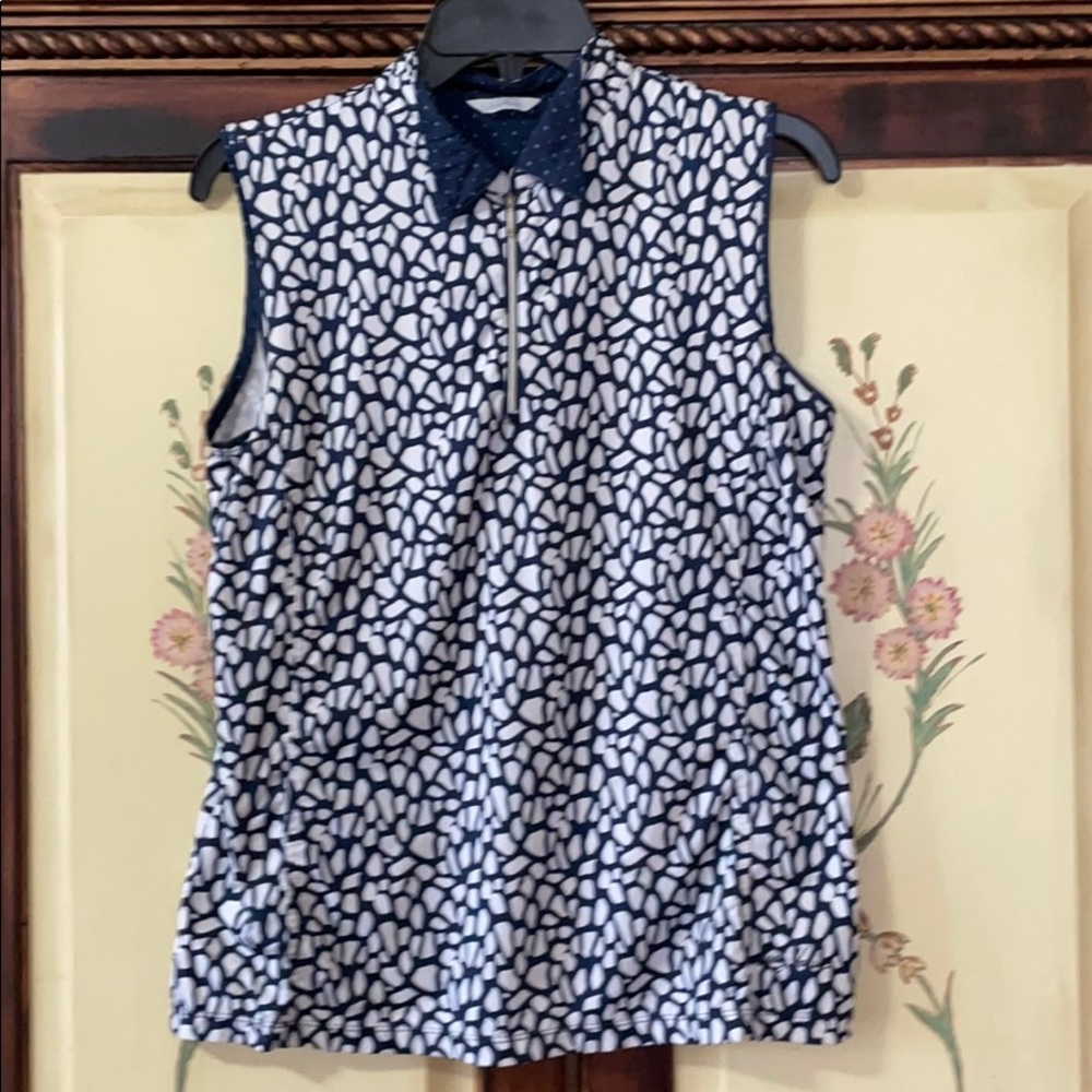 Golf Top: Lady Hagen Navy Blue &White Sleeveless